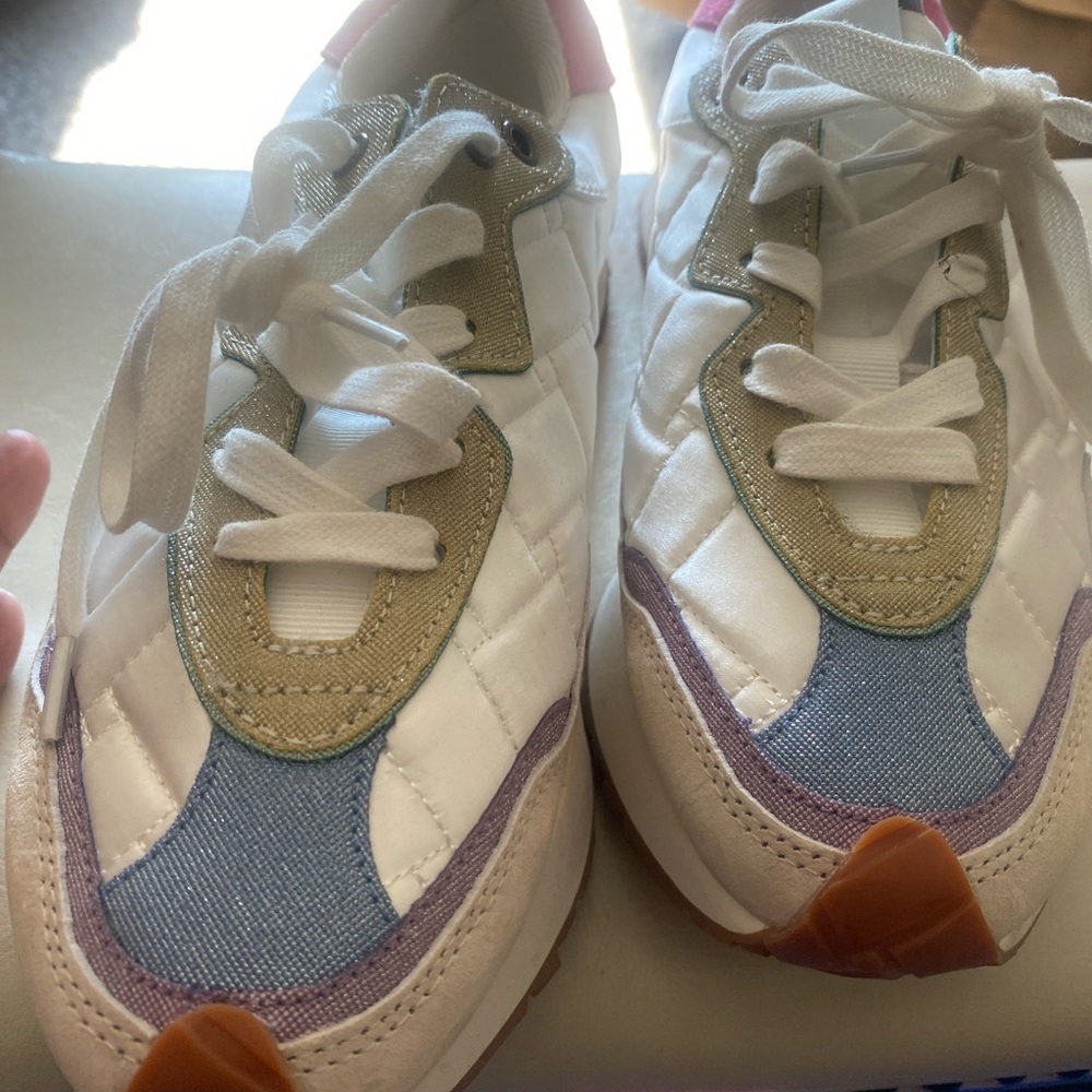 Kurt Geiger White Sneakers with Pink, Lavender and Olive Accents - Picture 3 of 5
